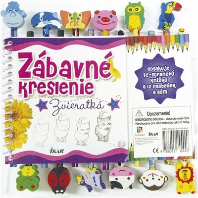 Zábavné kreslenie – Zvieratká - 12 pasteliek a gúm