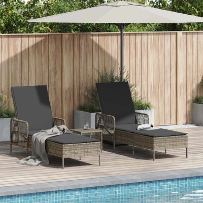 vidaXL Шезлонг 3 pcs Сив и тъмен сив 55 x 200 x 92 см полиратан (365434)