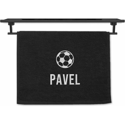 Povlečení Plus ručník se jménem na přání černý 30 x 50 cm fotbalový míč