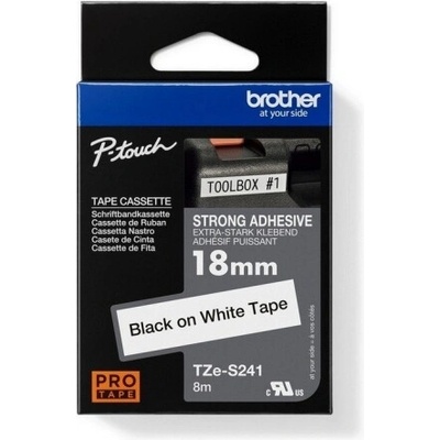 Páska do štítkovače Brother ProTape TZE-S241 vysoce přilnavá bílá/černá 18mm 8m