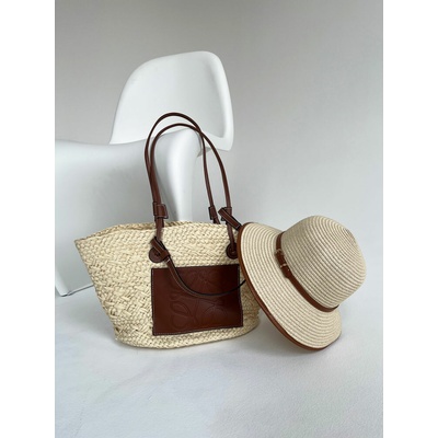 Béžový slamený košík C25018-beige