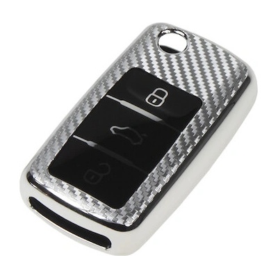 TPU obal pro klíč Škoda, VW, Seat, carbon silver, 484VW105CS