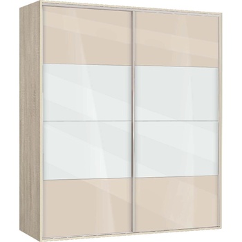 Bogdan Furniture G Двукрилен гардероб с плъзгащи врати Мебели Богдан Модел bm-ava 5, крем гланц със сонома