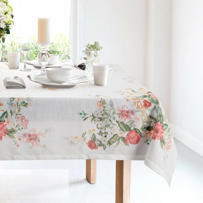 Eurofirany Obrus SUMMER 12 s tlačeným motívom rozkvitnutých kvetov ružová Polyester 140x220 cm