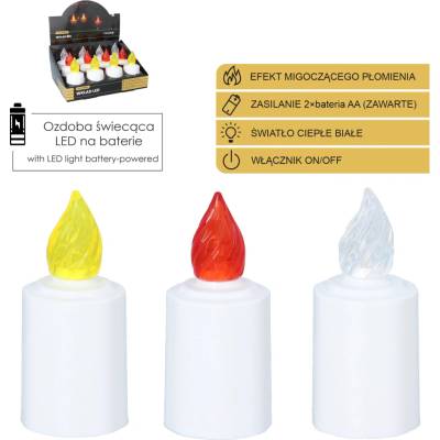 LED sviečka do lampáša s mihotavým plameňom 10,5 cm – mix farieb