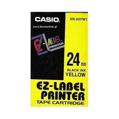 Casio XR-24YW1, 24mm x 8m, čierna tlač/žltý podklad, originálna páska