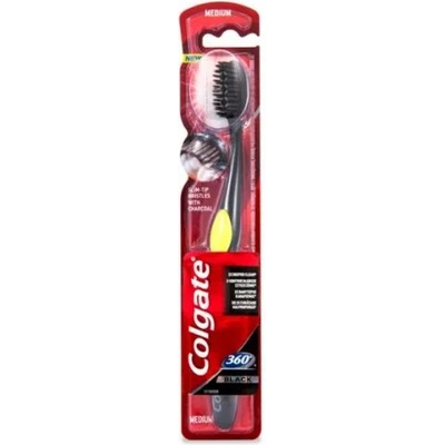 Colgate 360 Black четка за зъби - власинки с активен въглен Medium