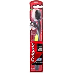 Colgate 360 Black четка за зъби - власинки с активен въглен Medium