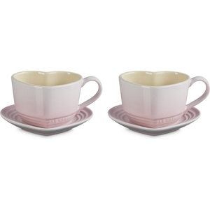 Le Creuset Чаши за кафе Heart с чинийки 220 мл светлорозови 2 бр (89318227770099)