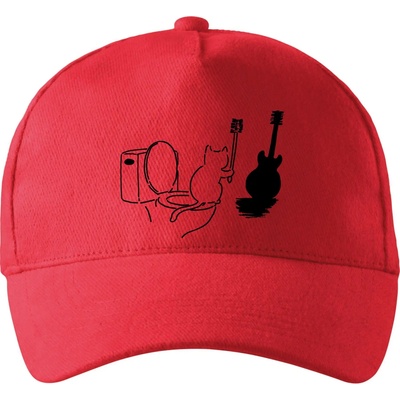 Mačka a gitara WC so zahnutým šiltom a látkovou sponou Červená