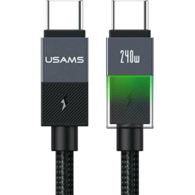 Usams SJ775 opletený nabíjecí a datový kabel s podsvícením USB-C na USB-C 1,2m černý