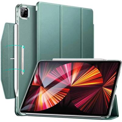 ESR Ascend Trifold Case - полиуретанов калъф с поставка и отделение за Apple Pencil 2 за iPad Pro 11 M1 (2021), iPad Pro 11 (2020), iPad Pro 11 (2018) (тъмнозелен)