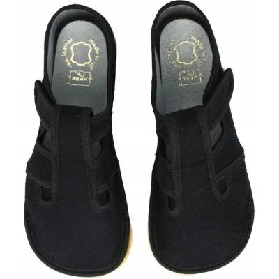 Čierne barefoot papuče pre chlapca kožená stielka papuče na suchý zips