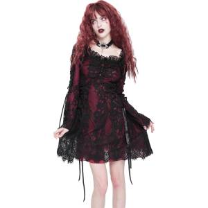 Devil fashion дамска рокля DEVIL FASHION - Gothic - Red Floral - SKT24502