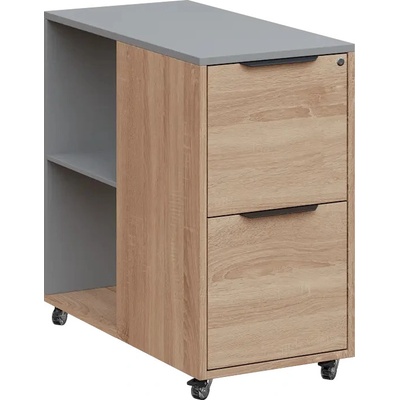 Aero 21 kancelářská skříň, 2-zásuvková/2 niky, 750x400x800, kolečka, chinchilla šedá/dub bardolino – Hledejceny.cz