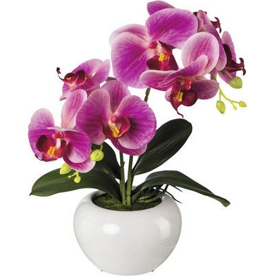 Umelá orchidea phalaenopsis v keramickom kvetináči 35 cm Real Touch fuksiová