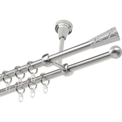 OK-GarnýžeCZ Garnýž kovová dvouřadá 19mm Trapezium nerez 280 cm do stropu / kroužky s háčkem
