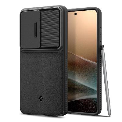 Тънък качествен силиконов (TPU) калъф с капак за камерата за Samsung Galaxy S26 Ultra - Spigen Optik Armor Case (черен) (ACS10687)