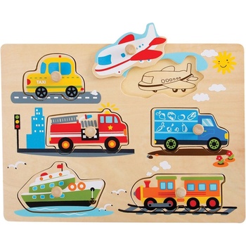 Image 1 of Tooky Toy Дървен пъзел с дръжки Tooky Toy - Превозни средства (L20066)