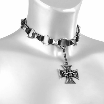 Image 1 of Leather & steel fashion Колие/ чокър Triple Skull Cross - LSF9 60