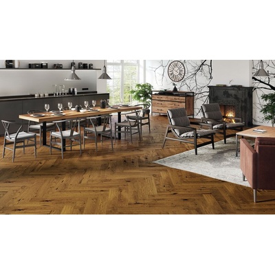 Трислоен паркет Дъб Brown Sugar Herringbone 130mm