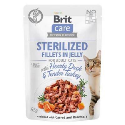 Brit Care cat Sterilized Fillets in Jelly with Hearty Duck & Tender Turkey kapsičky pre mačky 24x85g