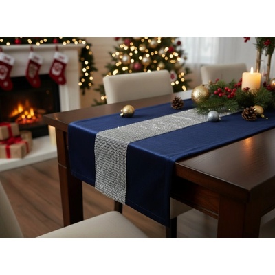 Mybesthome Ubrus běhoun Camila modrá Velvet mikrovlákno 40x140cm