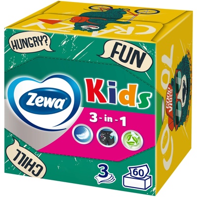Zewa Kids неароматизирани 3-пластови хартиени носни кърпички в кутия 60 бр (10769)