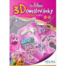 3D omaľovánky Slon, prasiatko a psík