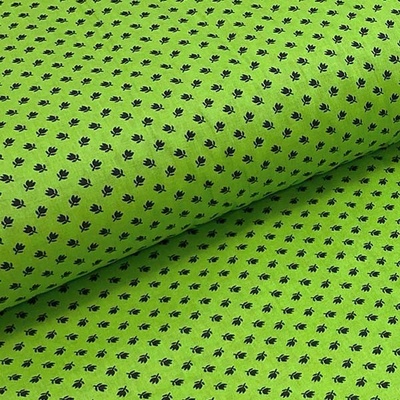 Bavlněné plátno P0511 zelené, černé kytky, š.140