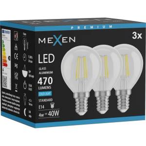 Mexen Vintis 3x LED филамент крушка E14, G45, 4W, Студена - 6500K, 470 lm, чиста - L156-E14-0465-00x03 (L156-E14-0465-00x03)