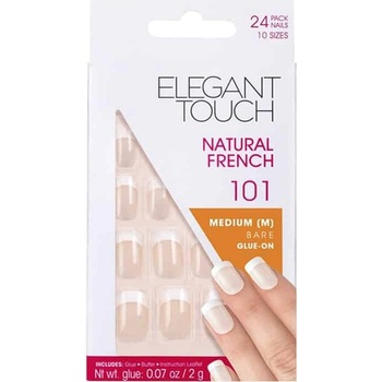 Elegant Touch Комплект Елегантно докосване Естествен френски Квадрат Изкуствени нокти Голи 101 Среден размер 24 бр