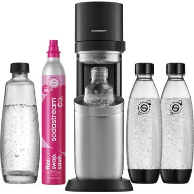 SodaStream Duo sparkling water maker with glass bottles, sparkling water machine, quick-connect CO2 cylinder, including 2 glass bottles and 2 plastic bottles, gray - 1016814490