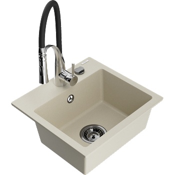 Mexen Milo кухненска мивка от гранит с 1 отделение с кухненски смесител Aster, бежов - 6505-69-73450-07-B (6505-69-73450-07-B)