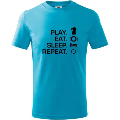 Eat sleep play šach tričko detské Svetlý tyrkys