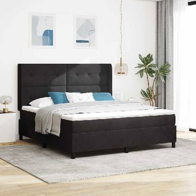 Postel s boxspringem s čelo Černá 180 x 200 cm samet