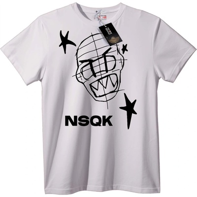 NOONEBRAND Тениска с Черепи, Решетка, Звезди и NSQK - M, White