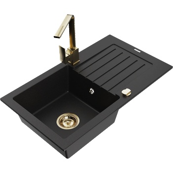 Mexen Pablo еднокоморна гранитна мивка с отцедник и кухненски смесител Rita, черен - 6510-77-670300-50 (6510-77-670300-50)