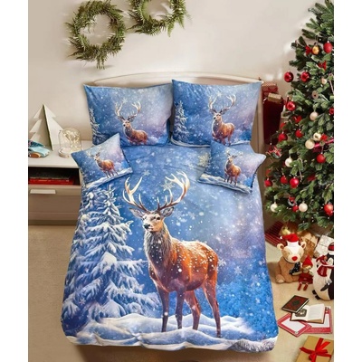 Textilomanie 3D bavlna obliečky FROSTED DEER modré 40x50 70x90 140x200 40x45