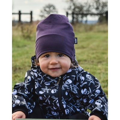 Jožánek Detská čiapka bavlnená obuoustranná čierna + slivkovo fialová