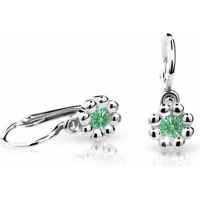 Danfil dětské náušnice kytičky C2030 z bílého zlata s kamínkem Emerald Green zapínání brizura