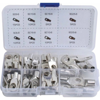 Krimpovací konektory očkové, kabelová oka, měď, sada 65 ks - ASTA