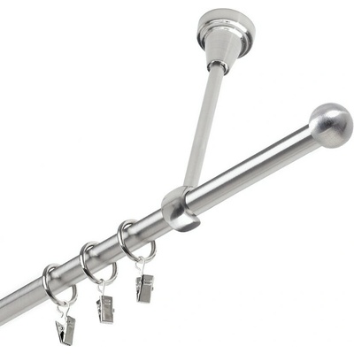 OK-GarnýžeCZ Garnýž kovová jednořadá 19mm Koule nerez 170 cm do stropu / kroužky s žabkou