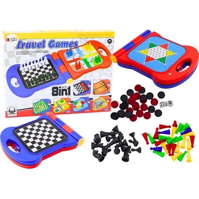 LEAN Toys Cestovní hra 8v1 Šachy Dáma Ludo Backgammon Čínské hady a žebříky