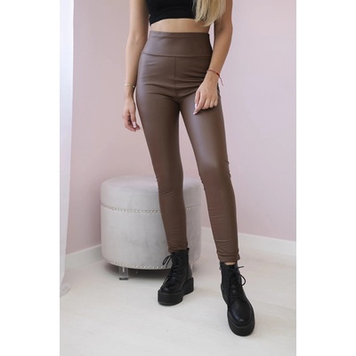 Zateplené kalhoty z eko kůže khaki