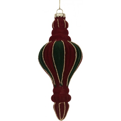 Červeno-zelená vánoční ozdoba se sametovým povrchem Lagala III 6x15 cm