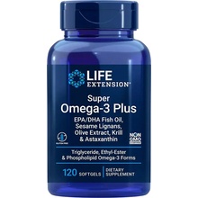 Life Extension Super Omega-3 Plus EPA/DHA rybí olej sezamové lignanty olivový extrakt a krill s Astaxanthinem 120 gelových kapslí