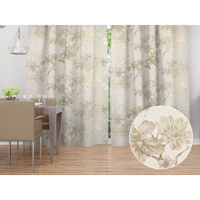 Biante Zamatový záves Isabela Flower IBL-022 Zlaté kvety na smotanovom - šírka 270 cm 270x240 cm