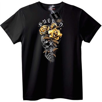 NOONEBRAND Тениска Черепи и златни рози - M, Black