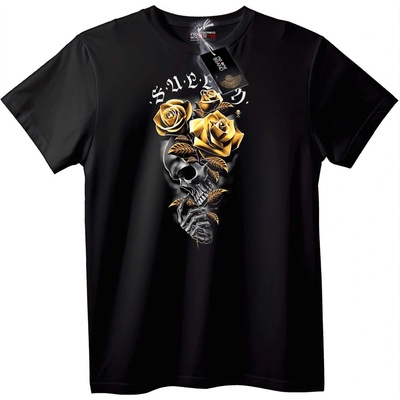 NOONEBRAND Тениска Черепи и златни рози - M, Black